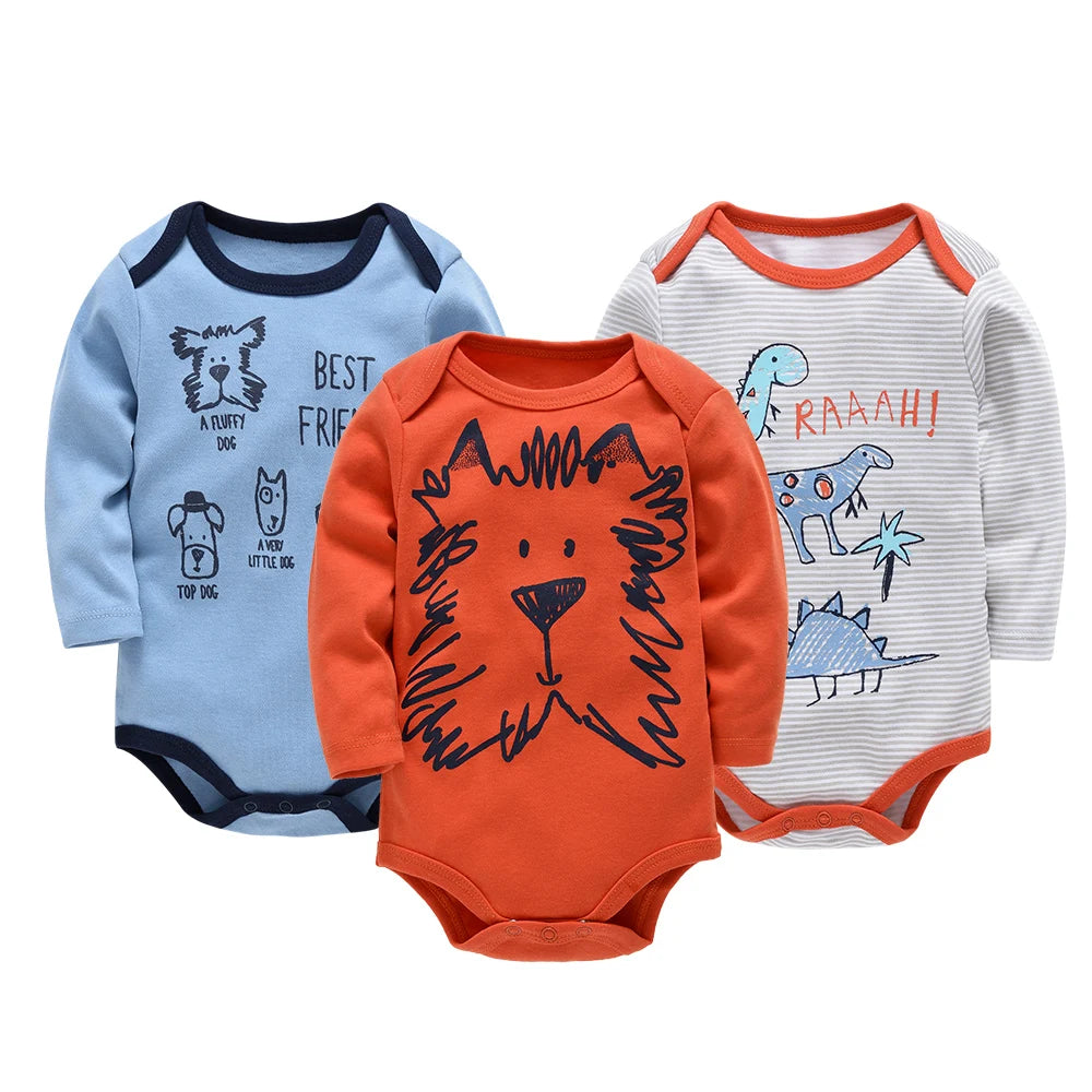 3 Pcs/Lot Newborn Baby Clothes Boys Cute Romper 100% Cotton Long Sleeve Bodysuit Baby Clothing Sets Gift Infant Jumpsuit 0-24M