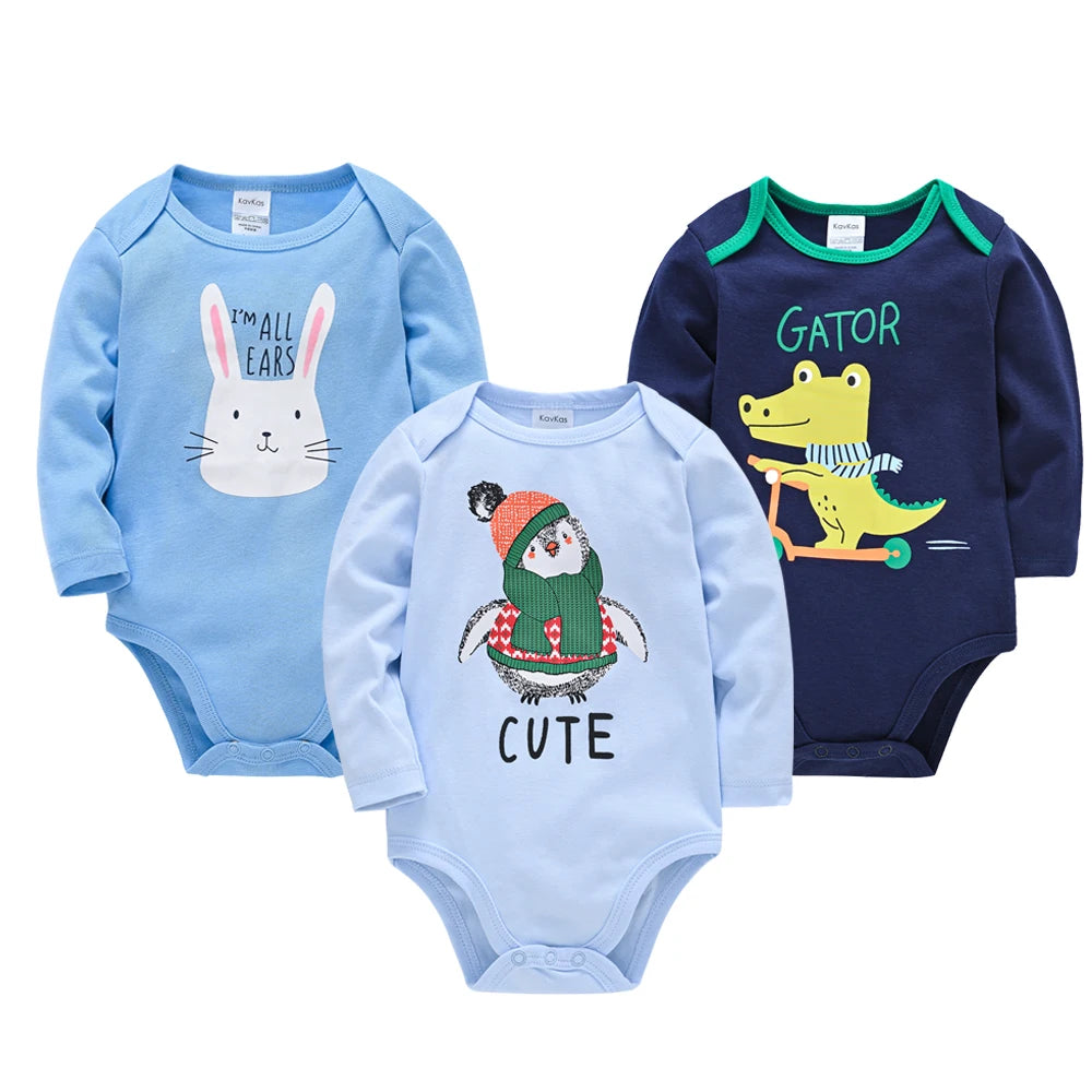 3 Pcs/Lot Newborn Baby Clothes Boys Cute Romper 100% Cotton Long Sleeve Bodysuit Baby Clothing Sets Gift Infant Jumpsuit 0-24M