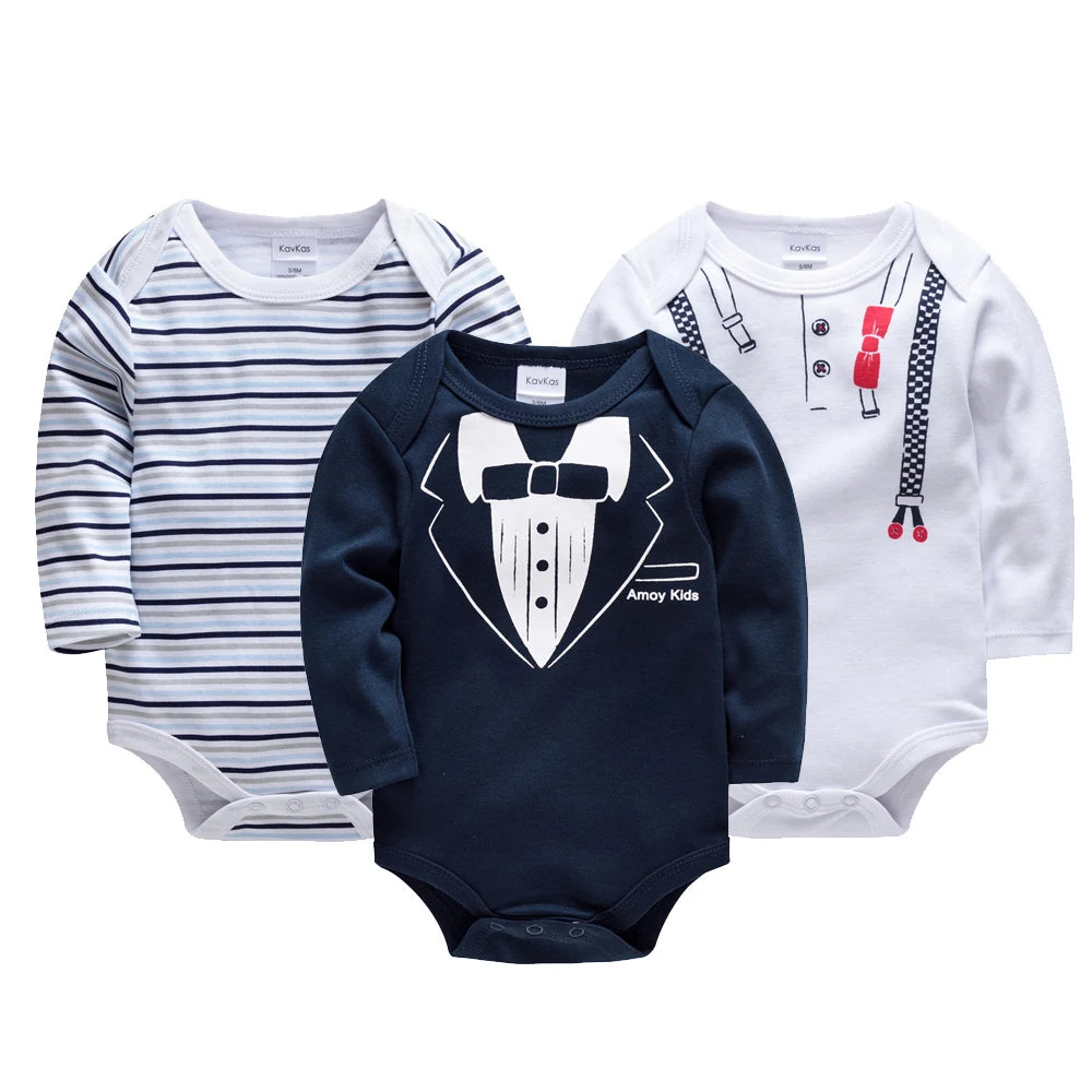 3 Pcs/Lot Newborn Baby Clothes Boys Cute Romper 100% Cotton Long Sleeve Bodysuit Baby Clothing Sets Gift Infant Jumpsuit 0-24M