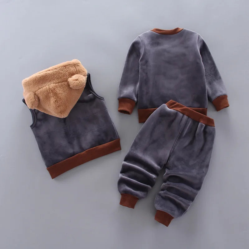 Baby Toddler Boys Girls Clothing Set Tricken Fleece Children Hooded Outerwear Vest Tops Pants 3PCS Kids Warm Fashion Outfits